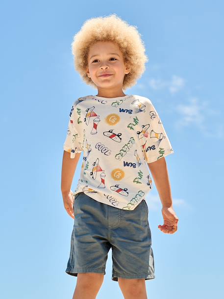 Bermuda garçon élastique bleu jean+jaune pastel+vert sapin 1 - vertbaudet enfant 