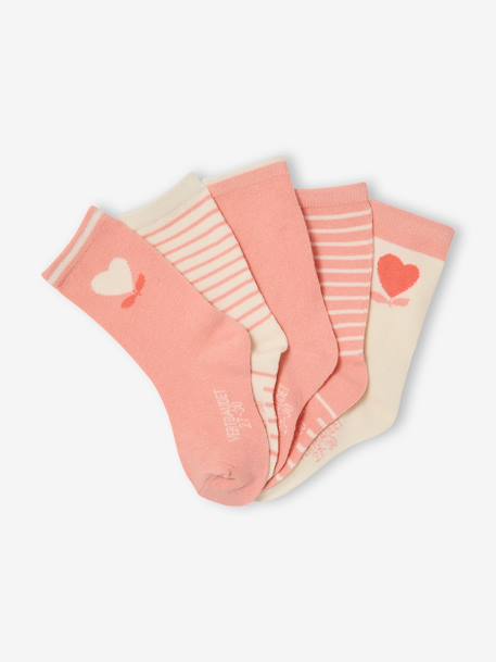 Lot 5 paires de chaussettes coeur fille abricot+bleu chambray 2 - vertbaudet enfant 