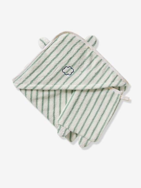 Cape de bain personnalisable et gant de toilette BIO vert sauge 3 - vertbaudet enfant 
