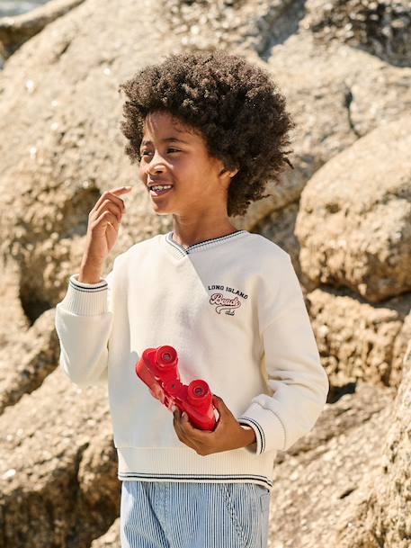 Sweat garçon col V écru 1 - vertbaudet enfant 