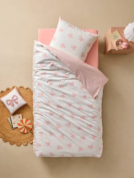 Parure housse de couette et taie d'oreiller NOEUDS avec coton recyclé rose imprimé 4 - vertbaudet enfant 