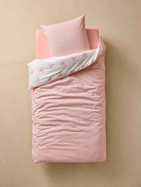 Parure housse de couette et taie d'oreiller NOEUDS avec coton recyclé rose imprimé 6 - vertbaudet enfant 