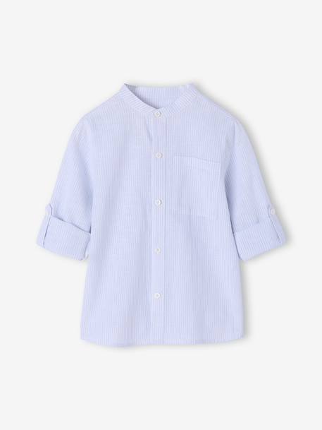 Chemise rayée col Mao garçon rayé bleu+rayé vert 4 - vertbaudet enfant 