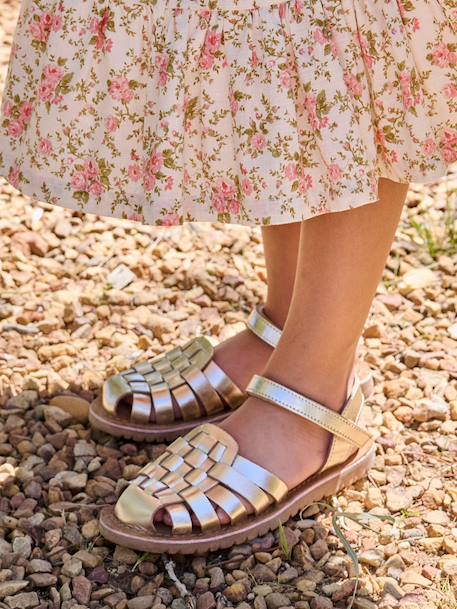Sandales scratchées cuir enfant écru+or 8 - vertbaudet enfant 