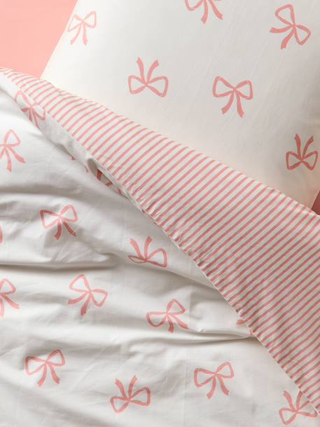 Parure housse de couette et taie d'oreiller NOEUDS avec coton recyclé rose imprimé 11 - vertbaudet enfant 