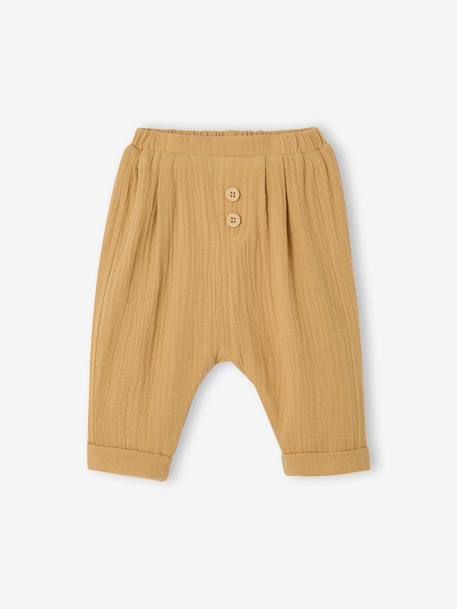 Pantalon bébé mixte coupe sarouel en gaze de coton blanc+Bleu+jaune+rose+tilleul 9 - vertbaudet enfant 