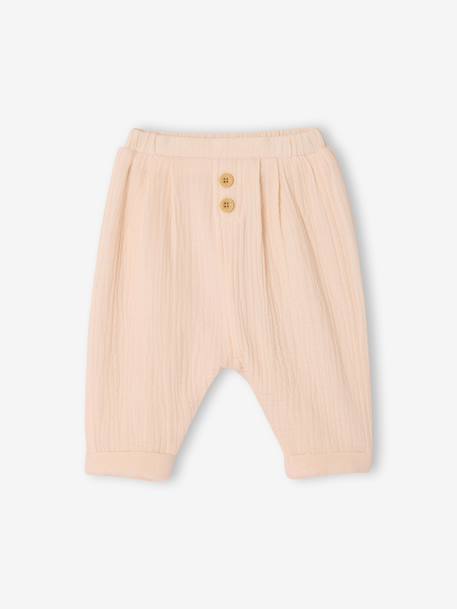 Pantalon bébé mixte coupe sarouel en gaze de coton blanc+Bleu+jaune+rose+tilleul 12 - vertbaudet enfant 