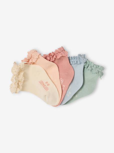 Lot de 5 paires de mi-chaussettes dentelle bébé argile+blush+écru 4 - vertbaudet enfant 