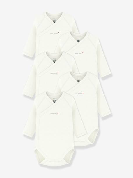 Lot de 5 bodies croisés Petit Bateau blanc 1 - vertbaudet enfant 
