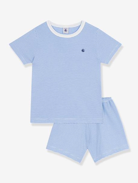 Pyjama court enfant coton rayé Petit Bateau bleu 1 - vertbaudet enfant 