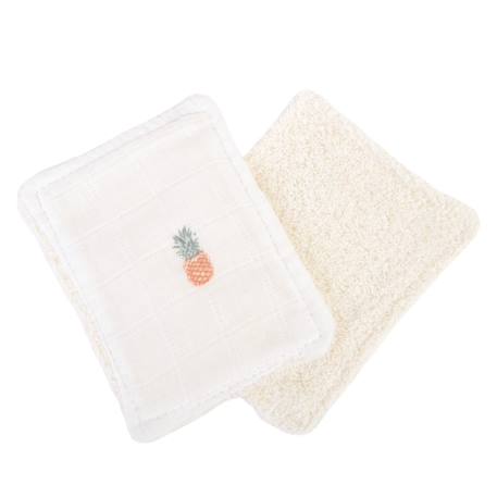 Lot de 12 lingettes lavables coton bio Ananas+Baleines+Fleurs beiges+Fleurs roses+Géométrique+Vichy vert 3 - vertbaudet enfant 