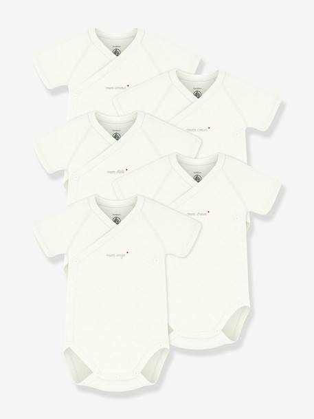 Lot 5 bodies croisés bébé coton Petit Bateau blanc 1 - vertbaudet enfant 