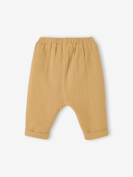 Pantalon bébé mixte coupe sarouel en gaze de coton blanc+Bleu+jaune+rose+tilleul 10 - vertbaudet enfant 
