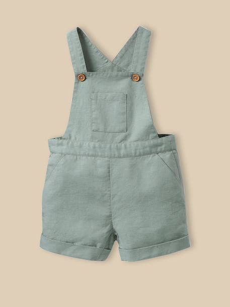 Salopette courte bébé lin et coton Celadon 1 - vertbaudet enfant 