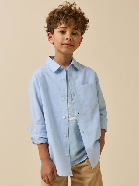 Chemise en micro vichy garçon. Bleu 6 - vertbaudet enfant 