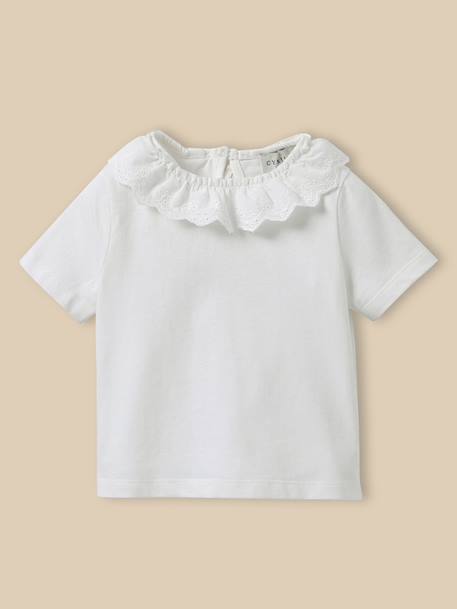 T-shirt col raffiné - coton biologique bébé Blanc doux 1 - vertbaudet enfant 