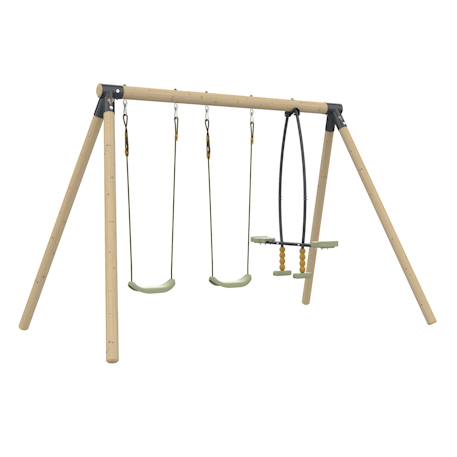 Portique 2 balançoires et vis-à-vis anémone bois h190cm Marron - gris anthracite - vert kaki - moutarde 1 - vertbaudet enfant 