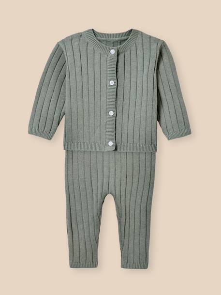 Ensemble bébé coton biologique et laine Rose doux+Sauge 5 - vertbaudet enfant 