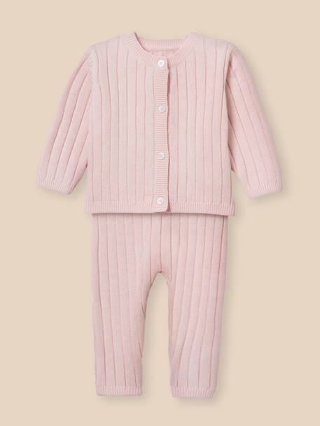Ensemble bébé coton biologique et laine Rose doux+Sauge 1 - vertbaudet enfant 
