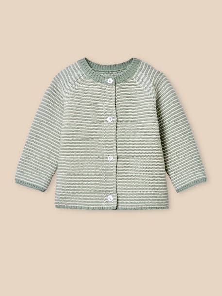 Cardigan rayé bébé - coton biologique Rayure amande 1 - vertbaudet enfant 