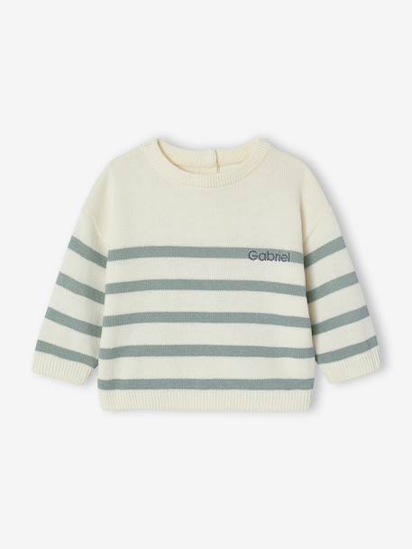 Pull bébé rayé en tricot caramel+marine+vert sauge 11 - vertbaudet enfant 