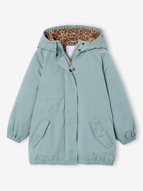 Parka longue fille capuche vert de gris 1 - vertbaudet enfant 