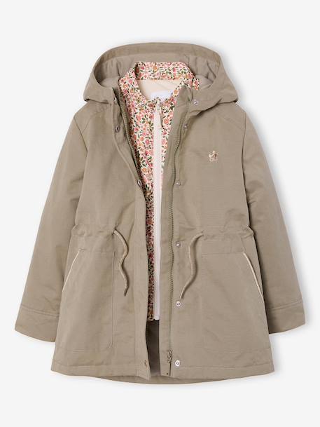Parka fille 3 en 1 parka et coupe-vent imprimé fleurs kaki 6 - vertbaudet enfant 