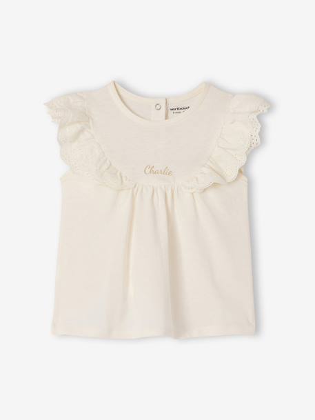 T-shirt broderie anglaise bébé fille écru+rose 4 - vertbaudet enfant 