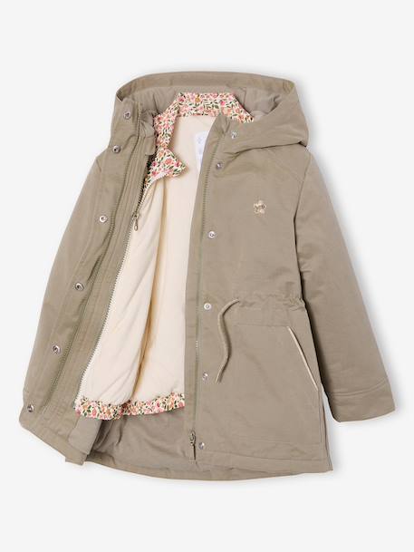Parka fille 3 en 1 parka et coupe-vent imprimé fleurs kaki 8 - vertbaudet enfant 