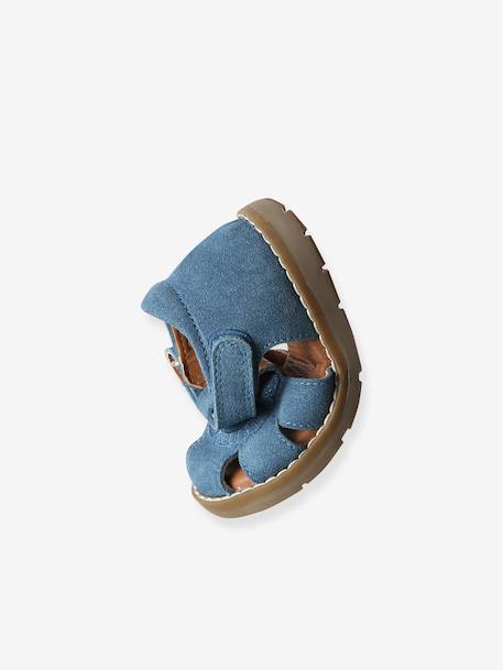 Sandales bébé fermées cuir à scratchs bleu jean+sable 6 - vertbaudet enfant 
