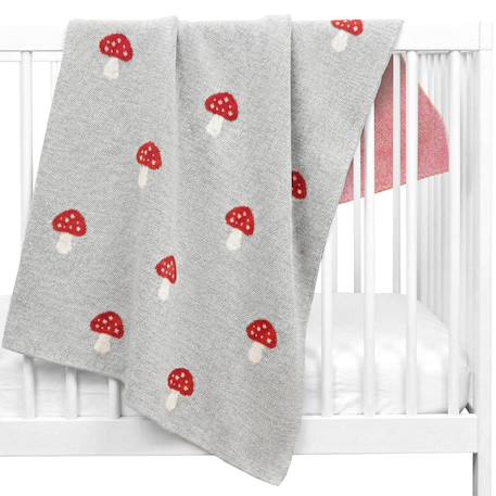Couverture en coton bio gots Écru, dino+Écru, hippo+Écru, motifs bleu+Gris, champi+Gris, chatons+Gris, flammant rose+Gris, licorne+Multicolore, toucan+Rose, chat 19 - vertbaudet enfant 