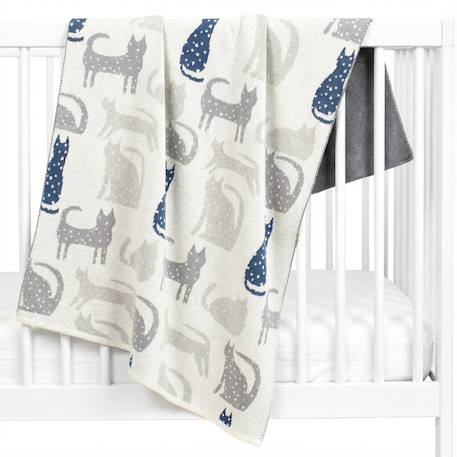 Couverture en coton bio gots Écru, dino+Écru, hippo+Écru, motifs bleu+Gris, champi+Gris, chatons+Gris, flammant rose+Gris, licorne+Multicolore, toucan+Rose, chat 25 - vertbaudet enfant 