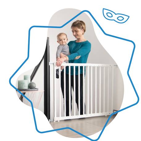 Barrière de sécurité enfant extensible deco pop Blanc+Marron+Noir 2 - vertbaudet enfant 