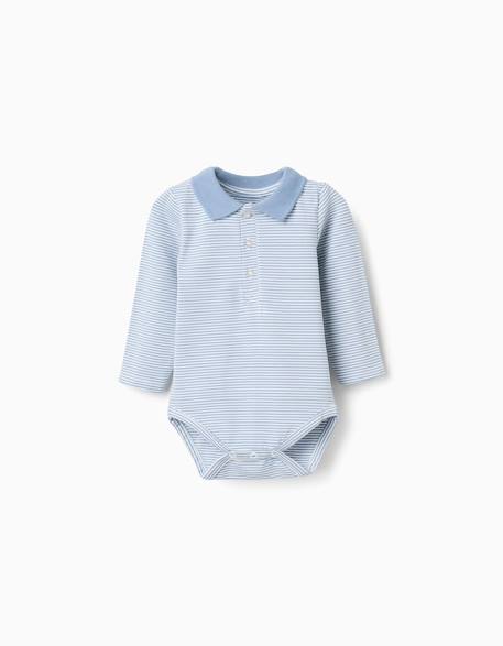 Body-polo à manches longues rayé Bleu clair 1 - vertbaudet enfant 