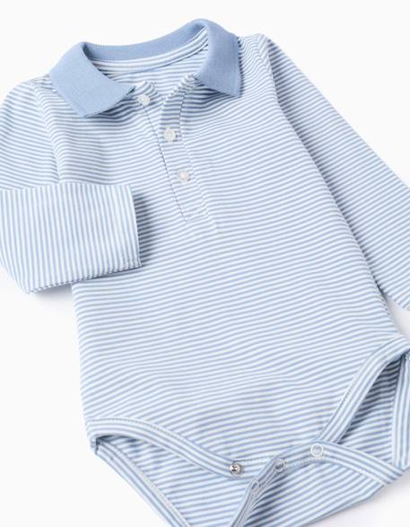 Body-polo à manches longues rayé Bleu clair 3 - vertbaudet enfant 