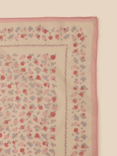 Foulard fleurs fille - coton biologique Ecru+Rose 5 - vertbaudet enfant 
