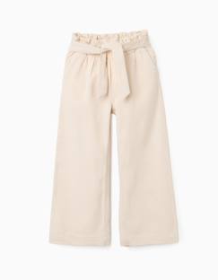 -Pantalon large en coton dobby avec ceinture