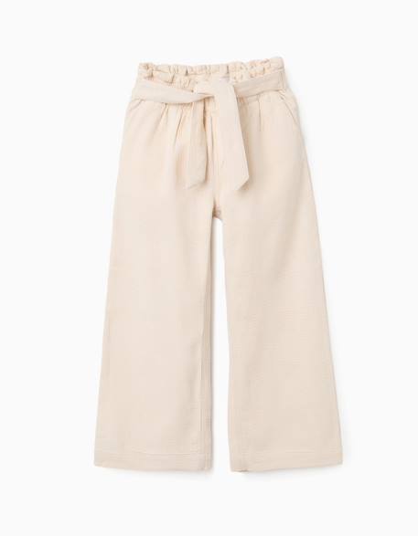 Fille-Pantalon large en coton dobby avec ceinture