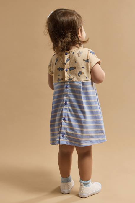 Robe manches courtes en coton bébé Marmo/bleu lavande e24 2 - vertbaudet enfant 