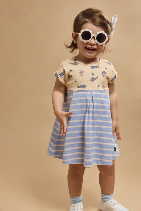 Robe manches courtes en coton bébé Marmo/bleu lavande e24 1 - vertbaudet enfant 