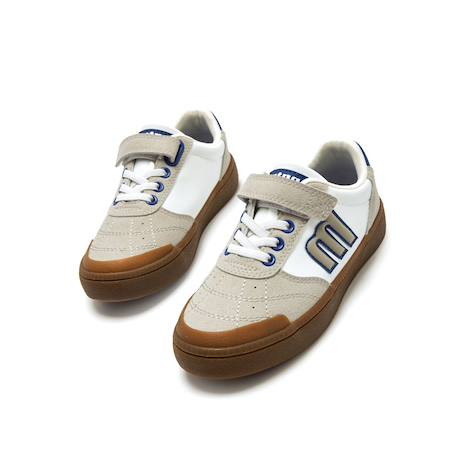 Sneakers garçon synthétique lacets Blanc–bleu+Bleu marine–orange 2 - vertbaudet enfant 