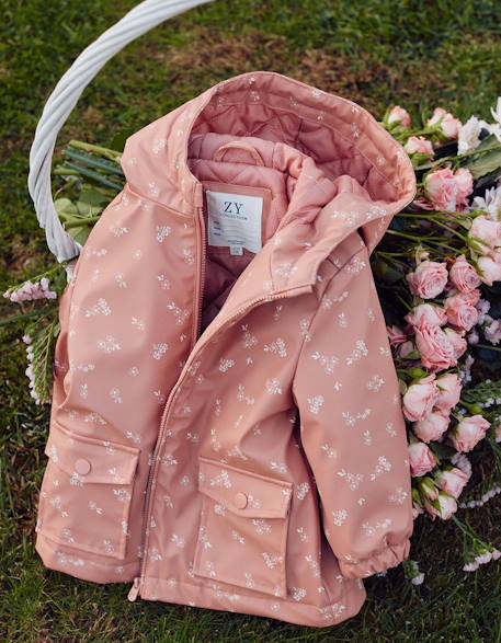 Parka en caoutchouc rembourrée avec capuche Rose 1 - vertbaudet enfant 
