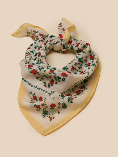 Foulard fleurs fille - coton biologique Ecru+Rose 1 - vertbaudet enfant 
