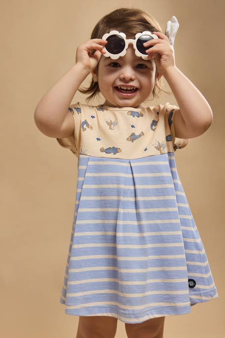 Robe manches courtes en coton bébé Marmo/bleu lavande e24 5 - vertbaudet enfant 
