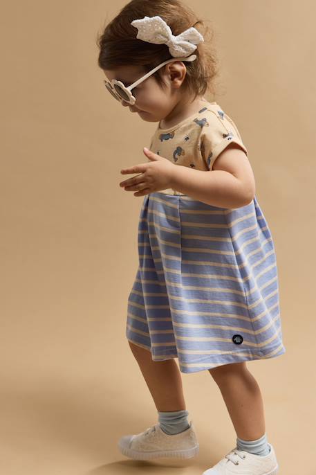 Robe manches courtes en coton bébé Marmo/bleu lavande e24 3 - vertbaudet enfant 