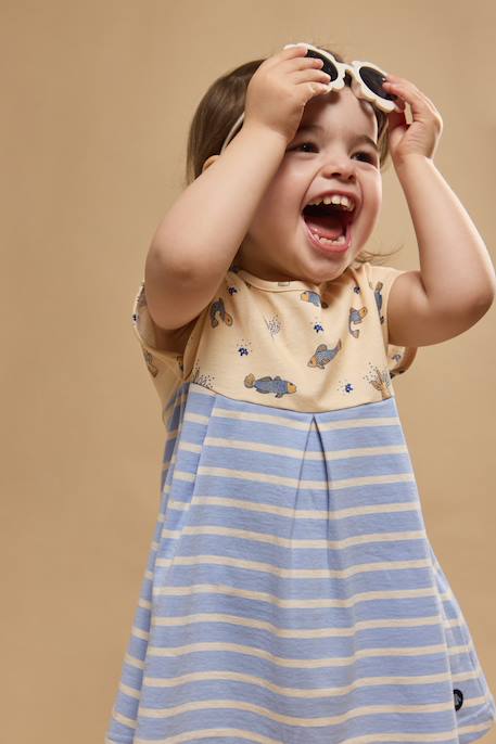 Robe manches courtes en coton bébé Marmo/bleu lavande e24 4 - vertbaudet enfant 