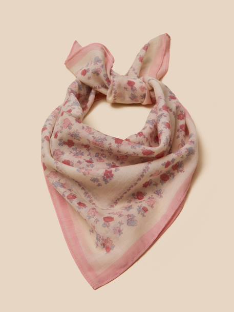 Foulard fleurs fille - coton biologique Ecru+Rose 4 - vertbaudet enfant 
