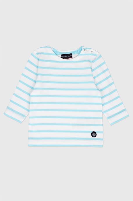 Marinière en coton léger bébé Blanc/ peach nectar+Blanc/detroit+Blanc/placid blue 3 - vertbaudet enfant 