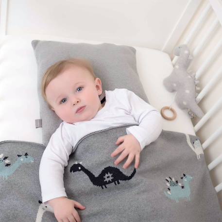 Couverture en coton bio gots Gris, dino 3 - vertbaudet enfant 
