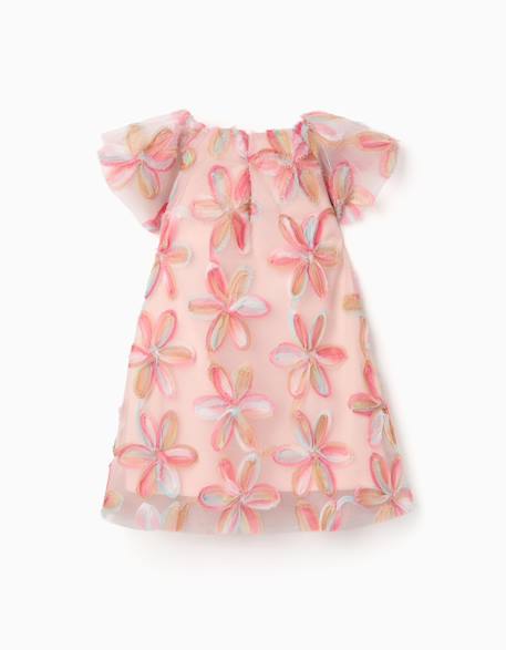 Robe à manches courtes en tulle avec fleurs 3d Rose clair 2 - vertbaudet enfant 